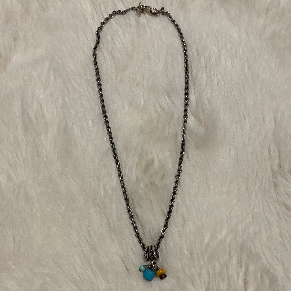 Silpada Silver Tone Chain Necklace with Turquoise and Amber Beads